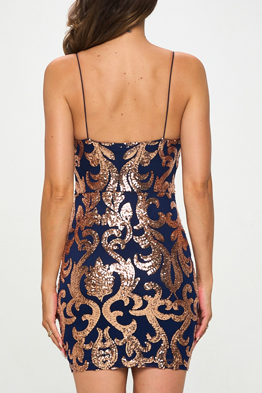 SEQUIN V-NECK BODYCON MINI DRESS