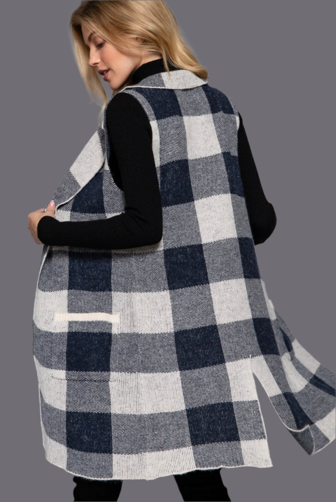PRIVY COLLAR BUFFALO PLAID SWEATER VEST