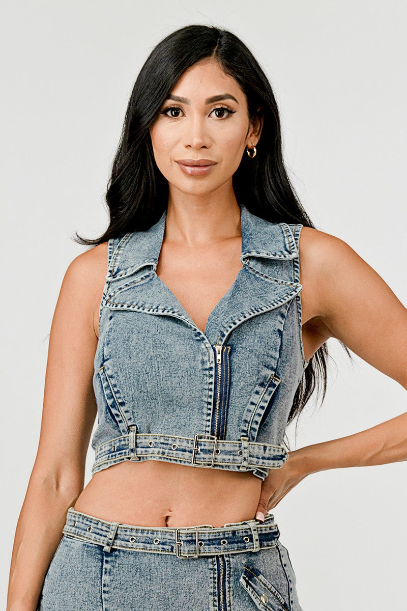 DENIM CROPPED VEST