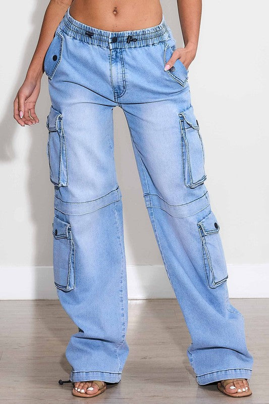 Elastic Waist Band Cargo With Drawstring