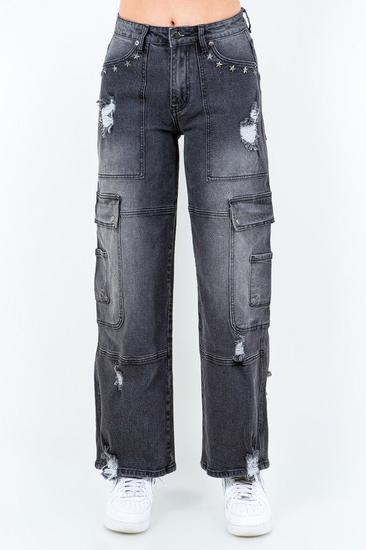 TINTED COLOR DENIM CARGO JEANS