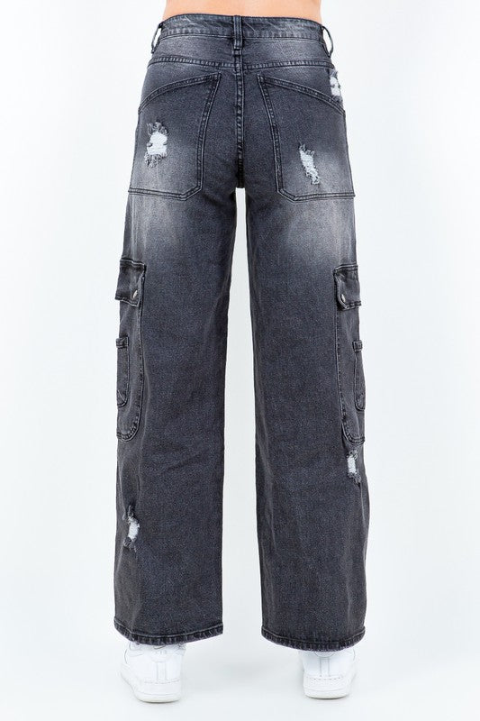 TINTED COLOR DENIM CARGO JEANS
