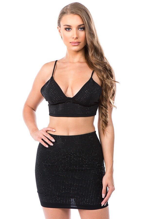 Rhinestone Skirt Set