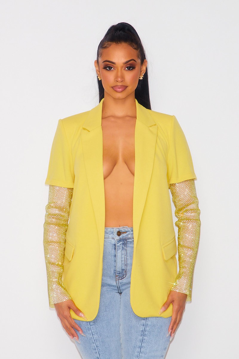 Celebrity Rhinestone Sleeve Blazer Jacket