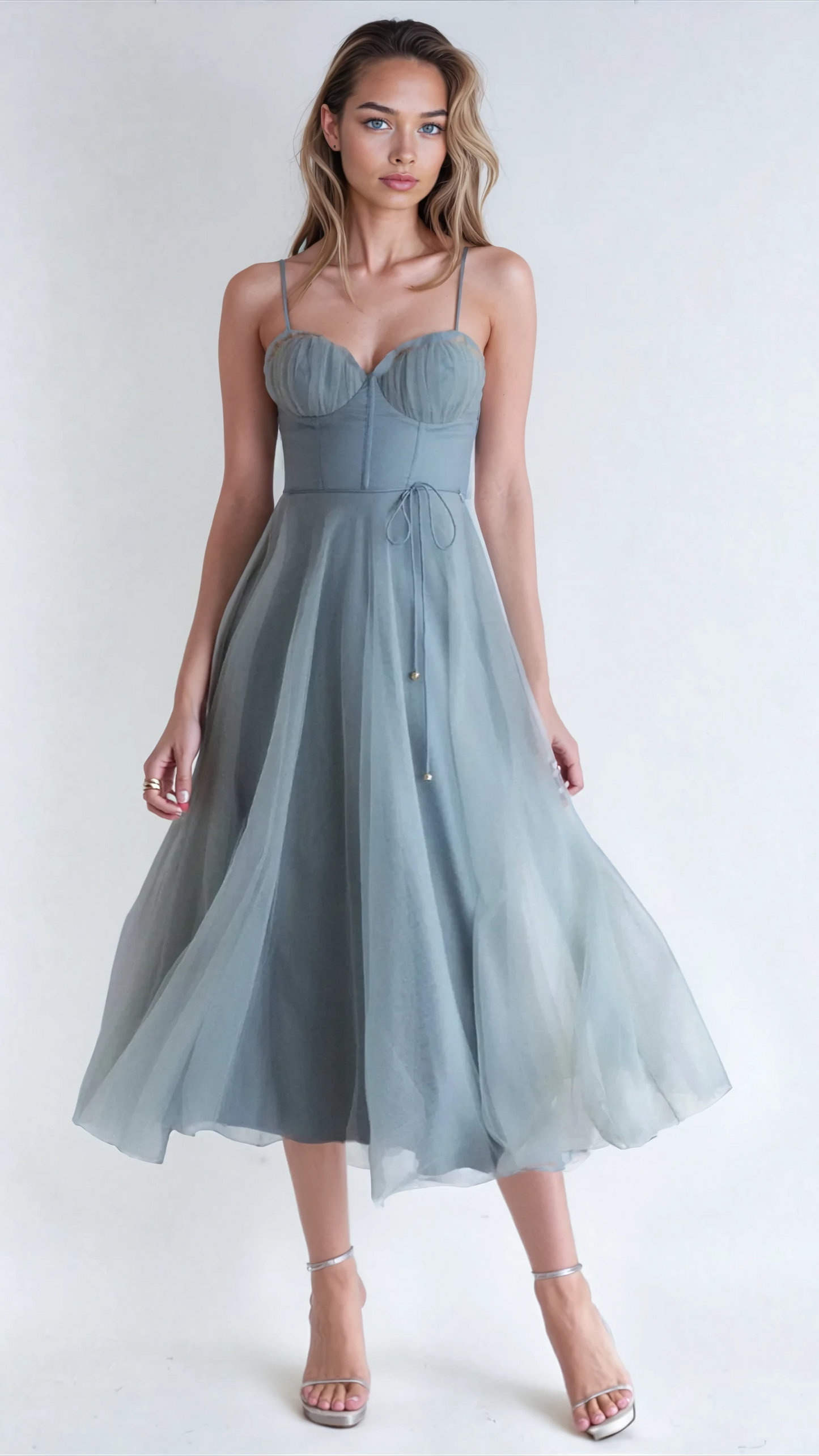CRISS CROSS BACK STRING TIE MIDI DRESS