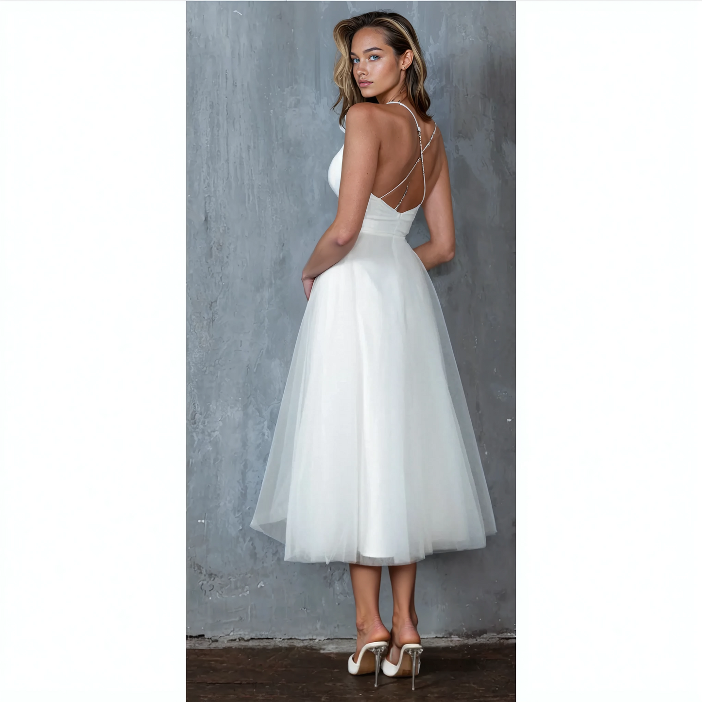 CRISS CROSS BACK STRING TIE MIDI DRESS