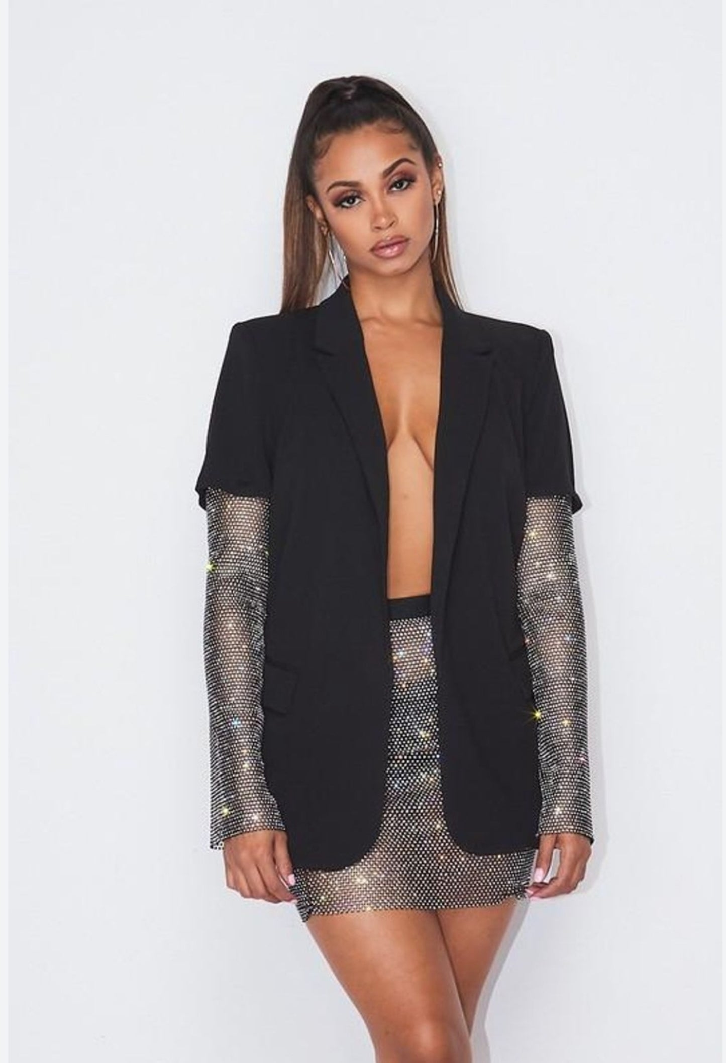 Celebrity Rhinestone Sleeve Blazer Jacket