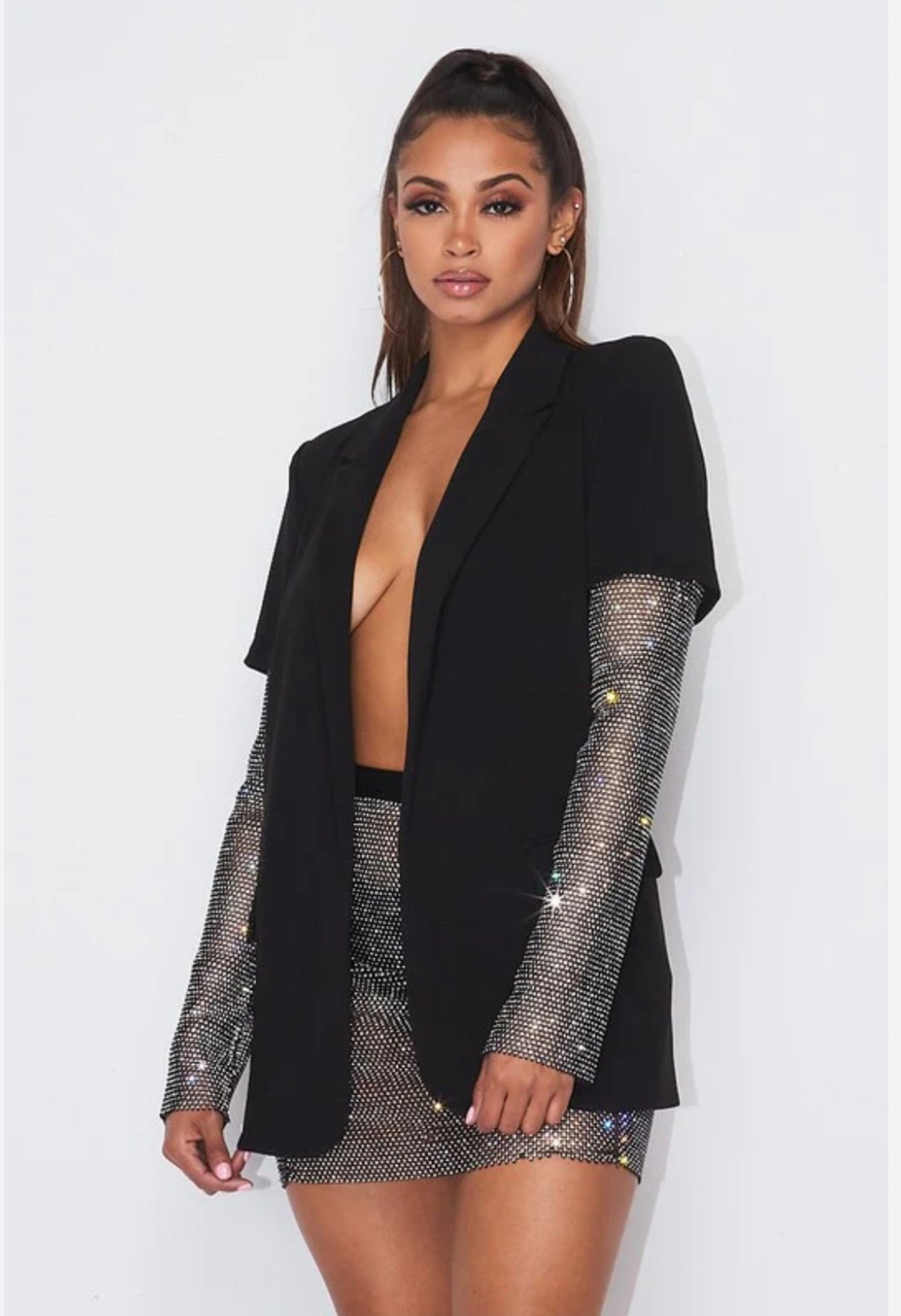 Celebrity Rhinestone Sleeve Blazer Jacket