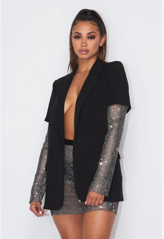 Celebrity Rhinestone Sleeve Blazer Jacket