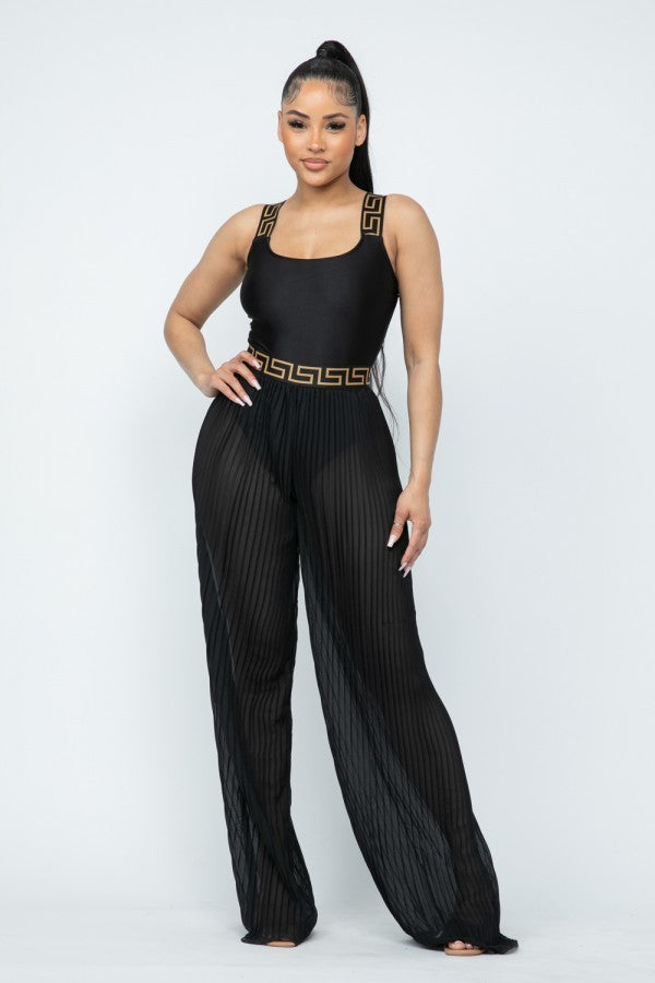 RUCHED BODY SUIT AND PANT SET