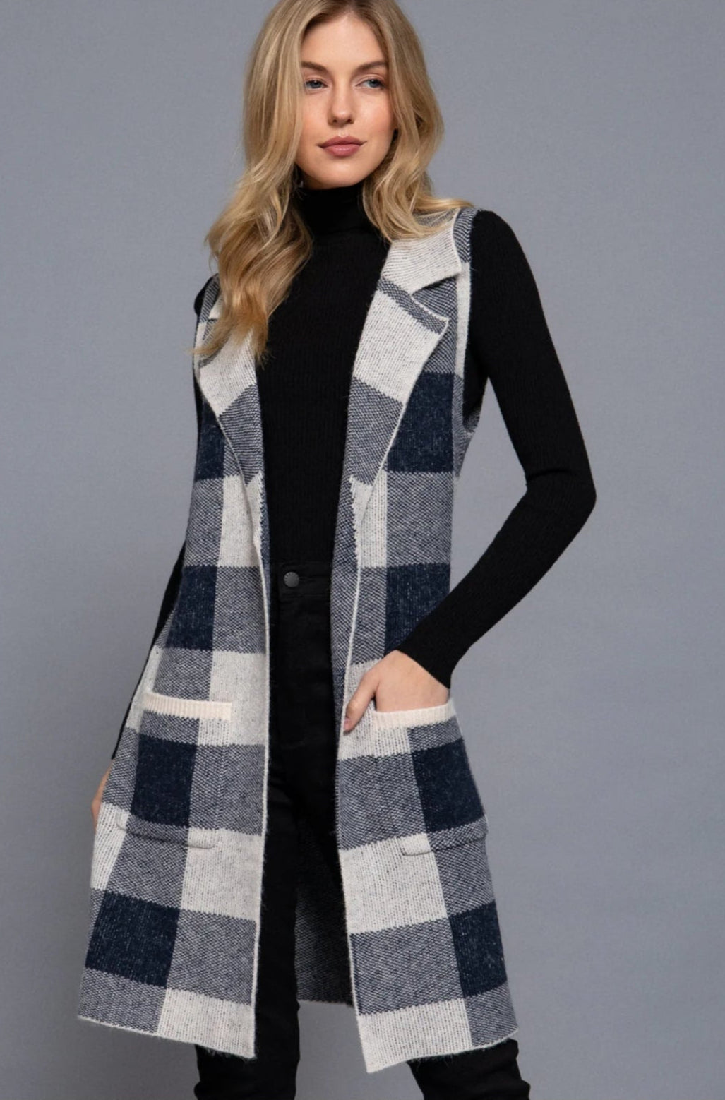 PRIVY COLLAR BUFFALO PLAID SWEATER VEST