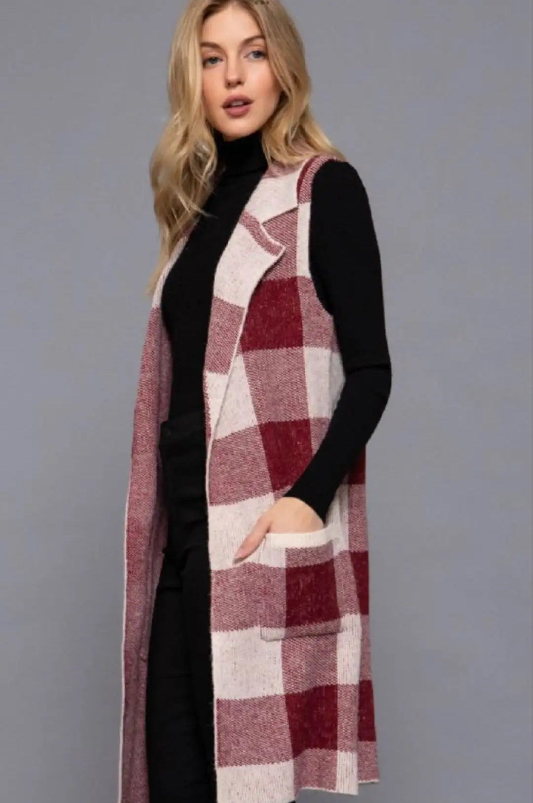 PRIVY COLLAR BUFFALO PLAID SWEATER VEST