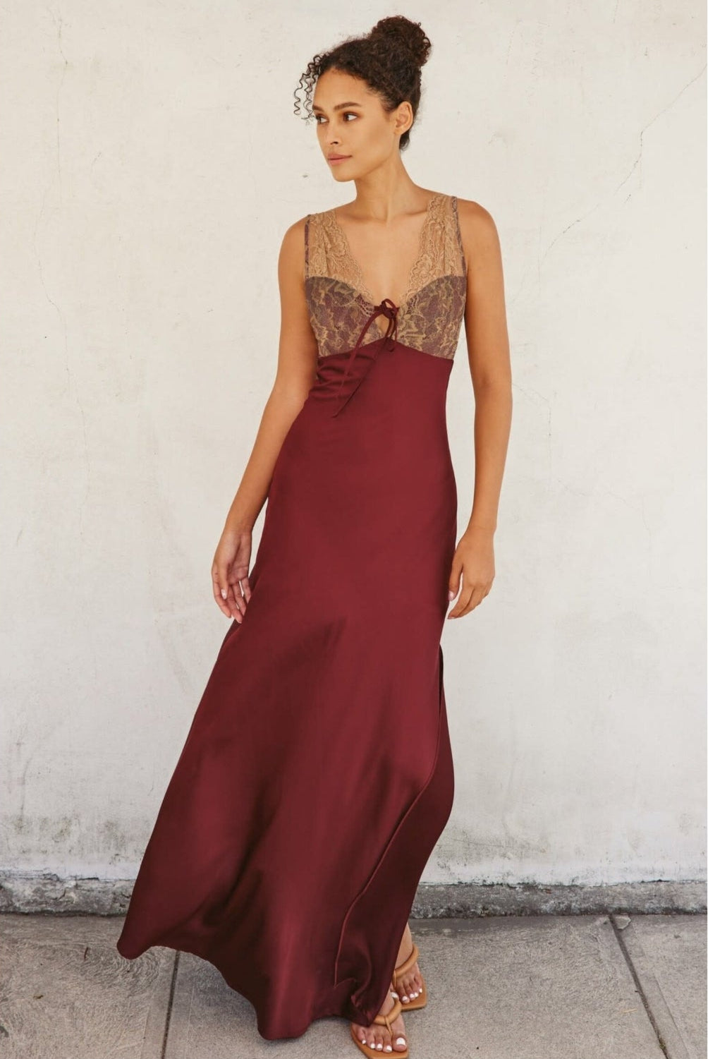 Lace And Satin Contrast Maxi Dress