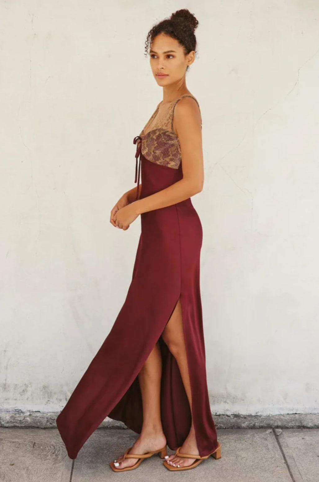 Lace And Satin Contrast Maxi Dress