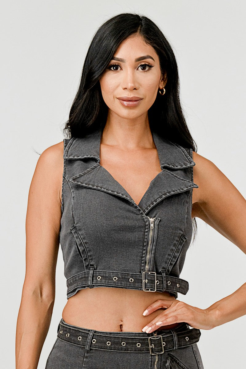 DENIM CROPPED VEST